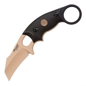SIG EX-F03 Emperor Scorpion Fixed Blade: 2.25" Hawkbill Blade - FDE PVD Finish, Solid Black G10 Scales