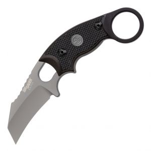 SIG EX-F03 Tactical Fixed Blade: 2.25" Hawkbill Blade - Grey Cerakote Finish, Solid Black G10 Scales