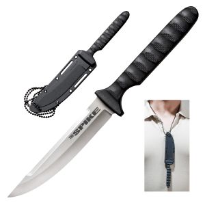 Cold Steel Knives -53NHSZ , Tokyo Spike Tactical Fixed Blade Knife , 4'' Plain Blade , G-10 Handles , W/ Secure Ex- Sheath , Bead Chain Lanyard