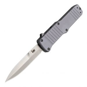HK Hadron OTF Automatic: 3.375" Bayonet Blade - Tumbled Finish, Matte Grey Aluminum Frame