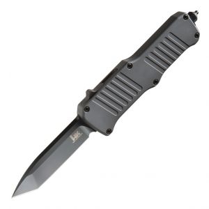 HK Mini Incursion OTF Automatic: 2.95" Tanto Blade - Black PVD Finish, Matte Grey Aluminum Frame