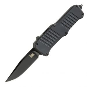 HK Mini Incursion OTF Automatic: 2.95" Clip Point Blade - Black PVD Finish, Matte Black Aluminum Frame