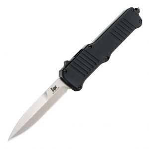 HK Incursion OTF Automatic: 3.9" Bayonet Blade - Tumbled Finish, Matte Black Aluminum Frame