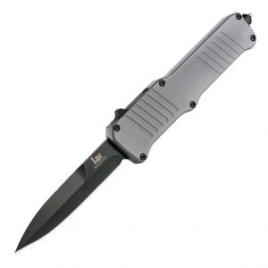 HK Incursion OTF Automatic: 3.9" Bayonet Blade - Black PVD Finish, Matte Grey Aluminum Frame