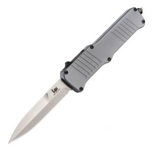HK Incursion OTF Automatic: 3.9" Bayonet Blade - Tumbled Finish, Matte Grey Aluminum Frame