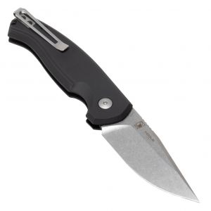 Karakurt Automatic Folder (Boker Plus Exclusive): 3.0" Clip Point Blade - Tumbled Finish, Matte Black Aluminum Frame