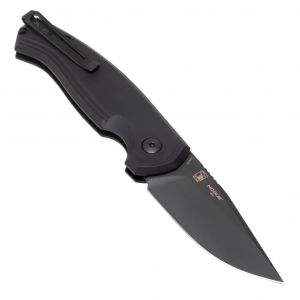 Karakurt Automatic Folder (Boker Plus Exclusive): 3.0" Clip Point Blade - Black Cerakote Finish, Matte Black Aluminum Frame Sku: 54176-EXLBOK