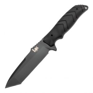 HK Fray Fixed Blade: 4.2" Tanto Blade - Black Cerakote Finish, Black OverMolded Scales (Paracord Included)