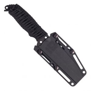 HK Fray Fixed Blade: 4.2" Clip Point Blade - Black Cerakote Finish, Black/Red OverMolded Scales (Paracord Included)
