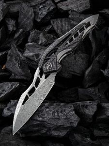 WE KNIFE CO - 906CF-DS1 , Arrakis , Heimskringla Damasteel , Twill Carbon Fiber Inlay On 6AL4V Titanium , Tip-Up, Right Carry