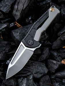 WE KNIFE CO - 915A , Sugga , CPM S35VN , Gray 6AL4V Titanium With Carbon Fiber Inlay ,