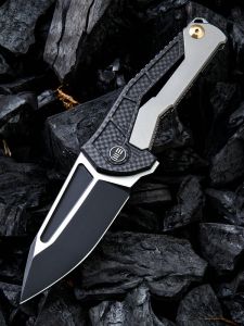 WE KNIFE CO -915B , Sugga , CPM S35VN , Gray 6AL4V Titanium With Carbon Fiber Inlay