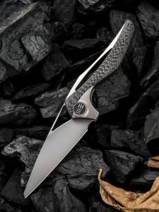 WE KNIFE CO - 918A , ÆternA , Bohler M390 , Gray 6AL4V Titanium Handle With Carbon Fiber Inlay ,