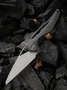 WE KNIFE CO - 918D , ÆternA , Bohler M390 , 6AL4V Titanium / Twill Carbon Fiber , Tip-Up, Right Carry