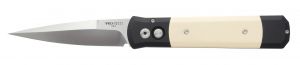 Pro-Tech Knives - 951, Godfather Automatic Knife, 4'' Satin Plain Blade, Tuxedo Ivory Micarta Scales , W/ Pocket Clip