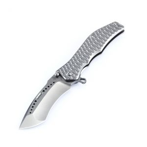 Kizer Knives - KI4501A2 , Gunhammer By Darrel Ralph , 3.5'' Stonewash Blade , Titanium Handles , Flipper , W/ Pocket Clip (Knives)