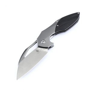 Kizer Knives - KI4502A1 Megatherium  By Elijah Isham , Flipper , 3.65'' S35VN Blade , Titanium Handles , W/ Carbon Fiber Inlays , W/ Pocket Clip