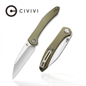 CIVIVI Hadros Thumb Stud Knife - Olive Micarta Handle (3.35" Satin Finished 10Cr15CoMoV) C 20004-3