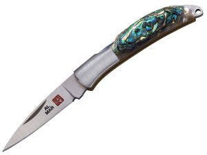 Al Mar Knives-1001AB Osprey Classic Folding Pocket Knife, 1.65'' Plain Blade, Abalone Scales, With Leather Pouch, W/ Lanyard Hole