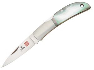 Al Mar-1002BP Hawk Classic Gentleman,s Pocket Knife, 2.5'' Drop Point Blade, Black Pearly Handles, With Leather Pouch, Lanyard Hole