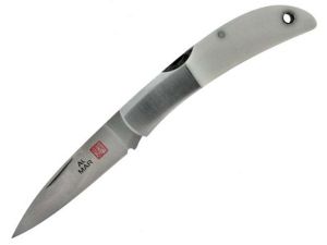 Al Mar Knives-1002WM Hawk Folding Gentleman,s Pocket Knife, 2.5'' Drop Point Blade, White Micarta Handles, Leather Pouch, Rare, Discontinued