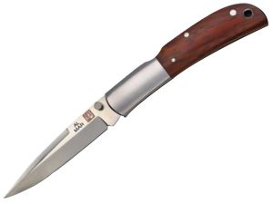 Al Mar Knives-1003C Falcon Classic Folding Pocket Knife, Cocobolo Wood Handles, 3.15'' Drop Point Plain Blade, With Leather Sheath