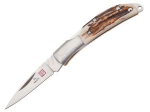 Al Mar-1001S Osprey Classic Gentleman,s Pocket Knife, Stag Handles, 1.65'' Plain Blade, Leather Pouch, Brass Liners, With Lanyard Hole