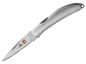Al Mar Knives-1001SS OSprey Classic Folding Pocket Knife, 1.65'' Drop Point Blade, Stainless Steel Handles, With Leather Pouch, Rare