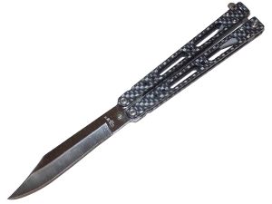Bear- B-400-AICF-S- 35017  Bear Song IV Butterfly Knife ( 5-3/8"" Satin Plain Blade Carbonn Fiber)