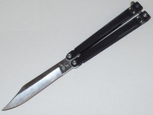 Bear -OPS B-200-B4-S Butterfly Knife Satin Blade, Black G-10 Handles-35008