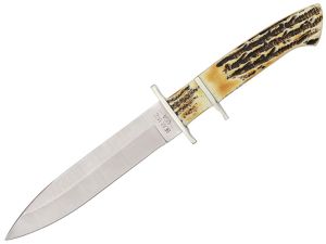 Bear & Son -595DP ,11'' Genuine Indian Stag  Bone, Drop Point Blade, Leather Sheath-595DP
