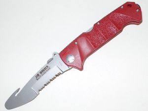 Boker Knives- BO056 , Boker Plus Jim Wagner Reality Based Rescue Folder, Red FRN Handles, Part Serrated Blade, W/ Pocket Clip , Rare, Discontinued