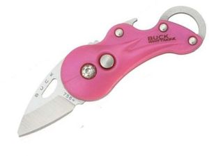 Buck Knives-0756PNS-B Transport Folding Keychain Knife, 1-1/4''  Plain Blade, Pink Nylon Handles, With Lanyard Hole, Rare-Discontinued