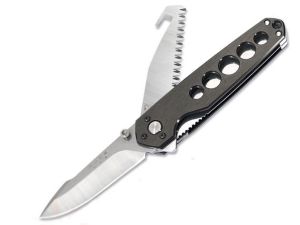 Buck Knives-B183-GY Alpha Cross Lock Folding Pocket Knife, 3'' Spear Point Blade, Grey Anodized Aluminum Handles, Multitool, W /Guthook, Rare, Discontinued