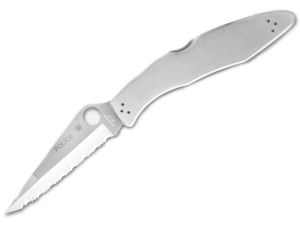 Spyderco Knives-C07S , Police Folding Pocket Knife, 4-1/8'' VG-10 Serrated Blade, Stainless Steel Handles,With Pocket Clip