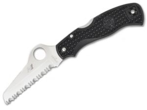 Spyderco Knives-C118SBK Saver Salt  Folding Knife, 3.09'' Satin Serrated -H-1 Blade, Black FRN  Handles, With Pocket Clip, Rare, Discontinued