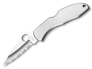 Spyderco Knives-C11PS Delica  Folding Pocket Knife, 2-7/8'' Part Serrated Blade, AUS-6 , Stainless Steel Handles, Vintage, Dis-continued