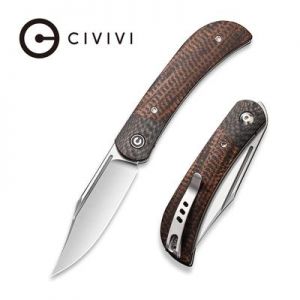 CIVIVI Appalachian Drifter II Front Flipper Knife - Dark Brown Matrix Micarta Handle with Twill Carbon Fiber Bolster (2.96" Satin Finished CPM S35VN) C 19010C-1