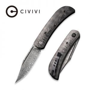 CIVIVI Appalachian Drifter II Front Flipper Knife - Rose Carbon Fiber Handle With Twill Carbon Fiber Bolster (2.96" Black Hand Rubbed Damascus) C 19010C-DS3