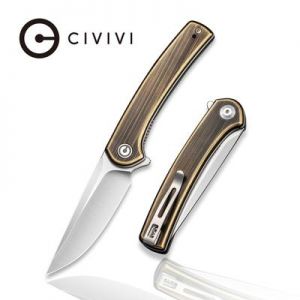 CIVIVI Mini Asticus Flipper Knife - Black Hand Rubbed Brass Handle (3.25" Satin Finished 10Cr15CoMoV) C 19026B-2