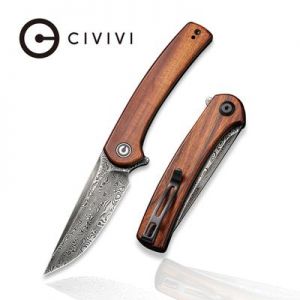 CIVIVI Mini Asticus Flipper Knife - Cuibourtia Wood Handle (3.25" Black Hand Rubbed Damascus) C 19026B-DS2