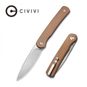 CIVIVI Stylum Front Flipper / Slip Joint Knife - Brown Micarta Handle (2.96'' Gray Stonewashed 10Cr15CoMoV) C 20010B-A