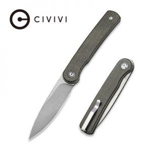 CIVIVI Stylum Front Flipper / Slip Joint Knife - Dark Green Micarta Handle (2.96'' Gray Stonewashed 10Cr15CoMoV) C 20010B-C