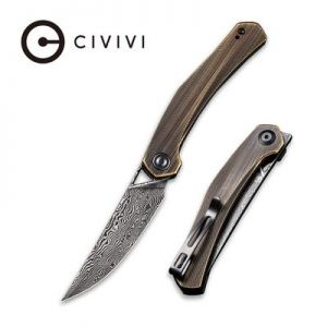 CIVIVI Lazar Front Flipper Knife - Black Hand Rubbed Brass Handle (3.31" Black Hand Rubbed Damascus) C 20013-DS2