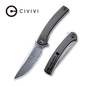 Civivi - Asticus Flipper Knife Twill Carbon Fiber Overlay On Black G10 Handle (3.80'' Damascus) C 2002DS-1