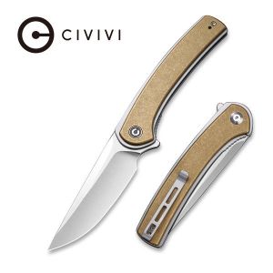 Civivi - Asticus Flipper Knife Stonewashed Brass Handle (3.80” Satin D2) C 2002E
