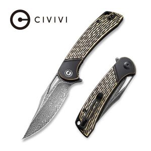 Civivi - Dogma Flipper Knife Black Polished Brass Handle (3.46'' Black Hand Rubbed Damascus) C 2005DS-1