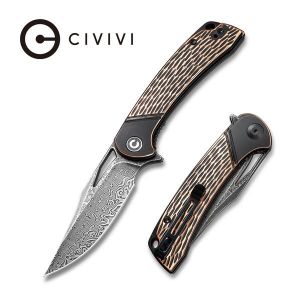 CIvivi - Dogma Flipper Knife Black Polished Copper Handle (3.46'' Black Hand Rubbed Damascus) C 2005DS-2