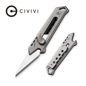 Civivi - Mandate Gray Ti Utility Knife (1.94" Stonewashed 9Cr18MoV With Extra 1PC Damascus Blade And 2PCS 9Cr18MoV Blades) C 2007C