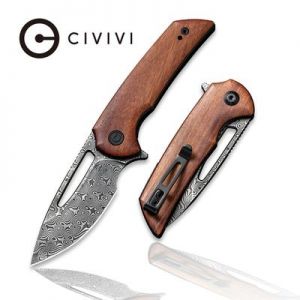 CIVIVI Odium Flipper Knife - Cuibourtia Wood Handle (2.65" Black Hand Rubbed Damascus) C 2010DS-1